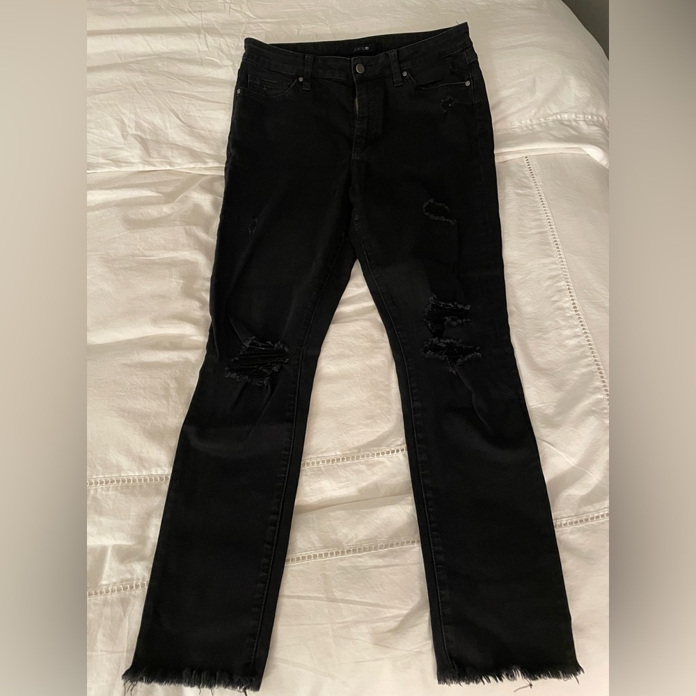 Joe’s jeans. Black straight with holes